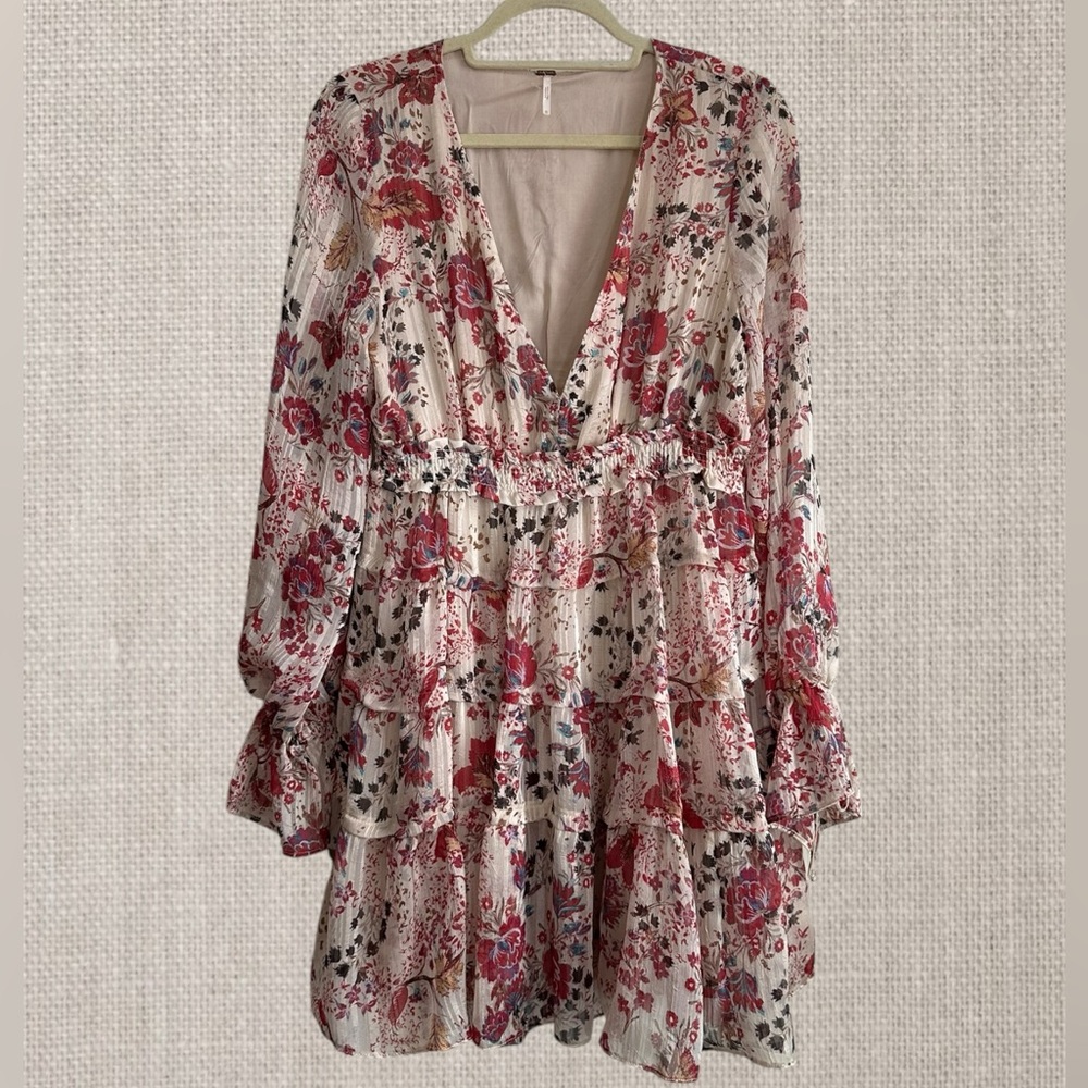 Free People Floral V-Neck Ruffle Dress